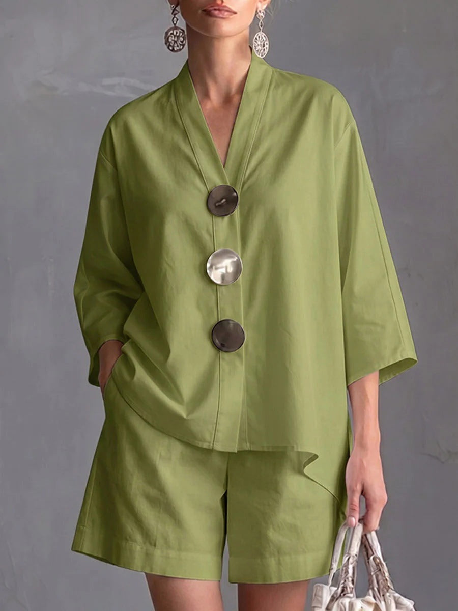Women's Solid Color Wide-Leg Pants Suit
