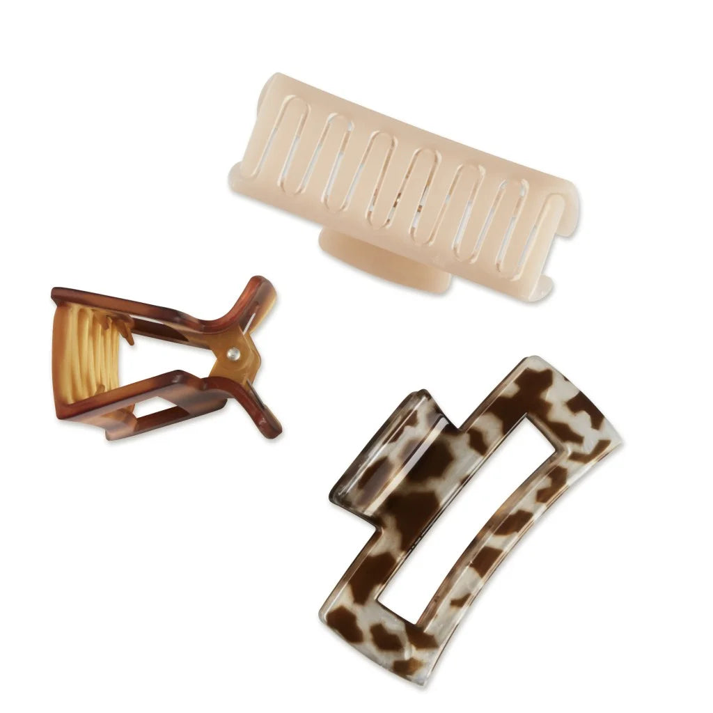 Open Cut Rectangular Claw Clip, Multicolor, 3 Count