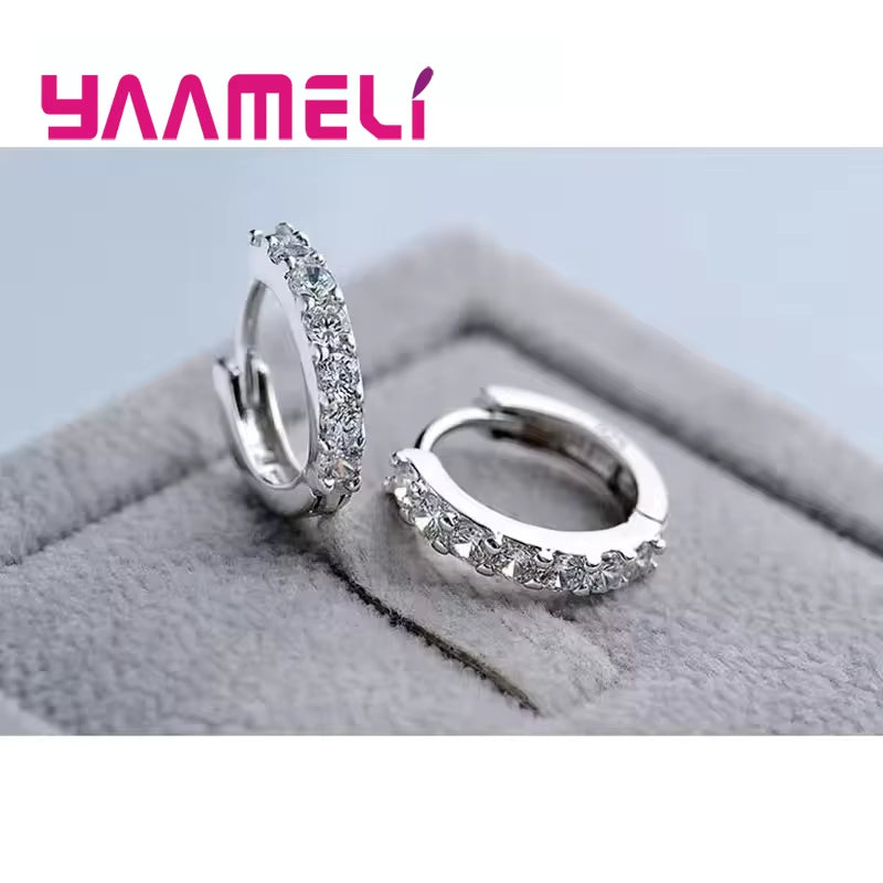 Fast Ship Newest Luxury Romantic Women Jewelry 925 Sterling Silver Plated Rhinestone Crystal Hoop Earrings for Women Wholesale