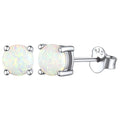 5Mm Created White Opal Stud Earrings Hypoallergenic Sterling Silver round Cut Earrings for Women October Birthstone Jewelry