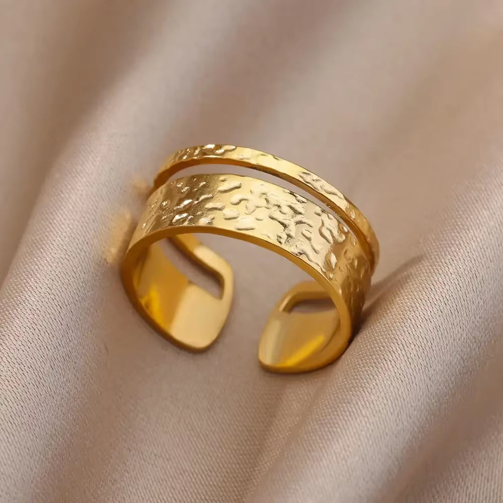 Stainless Steel Rings for Women Aesthetic Heart Gold Color Wedding Ring Vintage Waterproof Wedding Jewelry Prom Accessories Gift