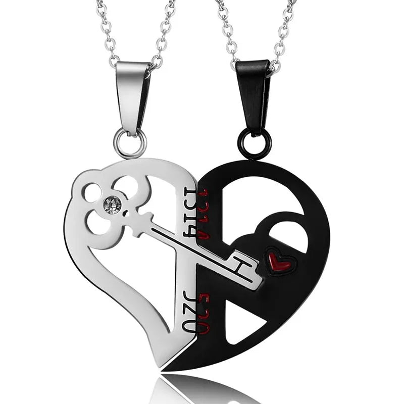 Good Simple Quality Couple Pendant Necklace Electrocardiogram,Magnetic Heart,Pendant Splicing Necklace Valentine'S Day Gift