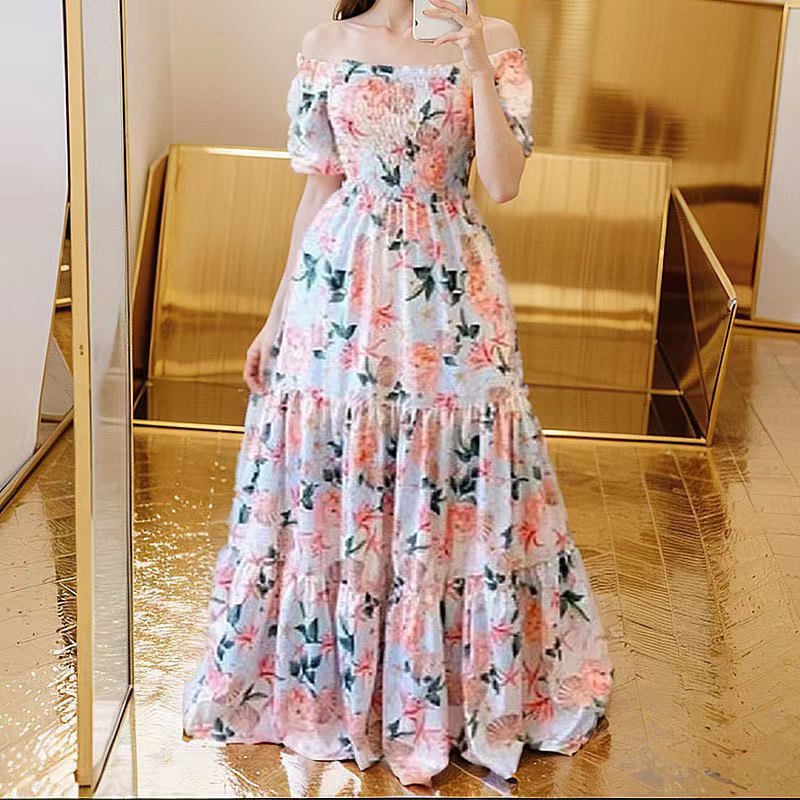Off-shoulder Printed Butterfly Rainbow Dress