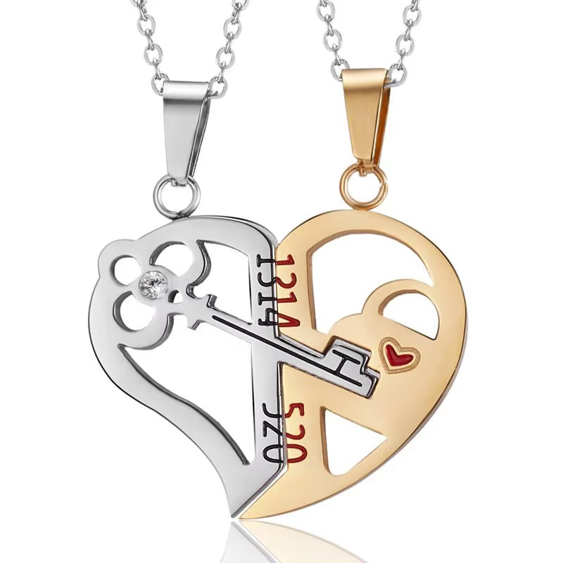 Good Simple Quality Couple Pendant Necklace Electrocardiogram,Magnetic Heart,Pendant Splicing Necklace Valentine'S Day Gift