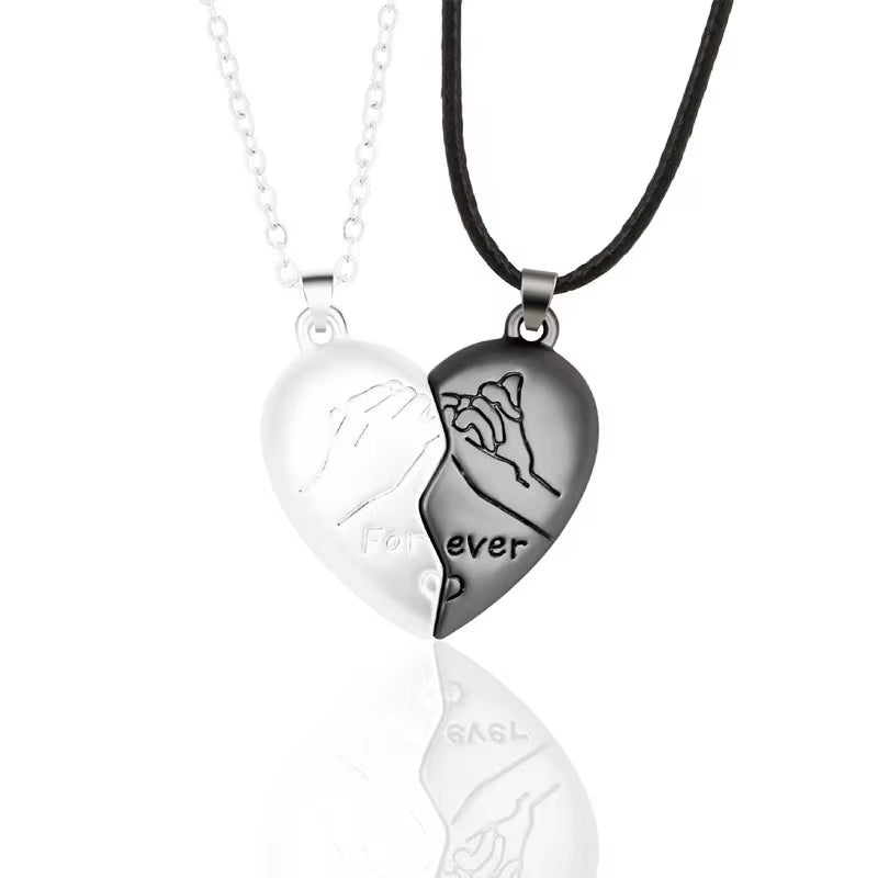 Good Simple Quality Couple Pendant Necklace Electrocardiogram,Magnetic Heart,Pendant Splicing Necklace Valentine'S Day Gift