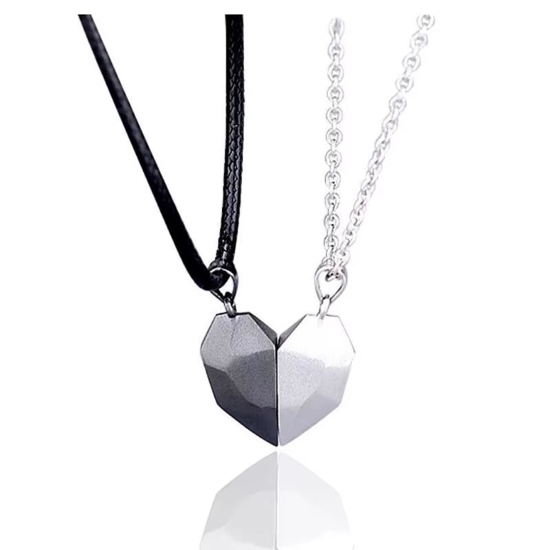 Good Simple Quality Couple Pendant Necklace Electrocardiogram,Magnetic Heart,Pendant Splicing Necklace Valentine'S Day Gift