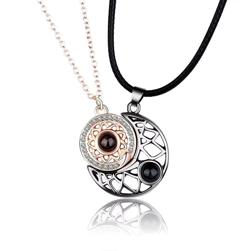 Good Simple Quality Couple Pendant Necklace Electrocardiogram,Magnetic Heart,Pendant Splicing Necklace Valentine'S Day Gift