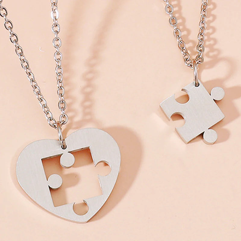 Good Simple Quality Couple Pendant Necklace Electrocardiogram,Magnetic Heart,Pendant Splicing Necklace Valentine'S Day Gift
