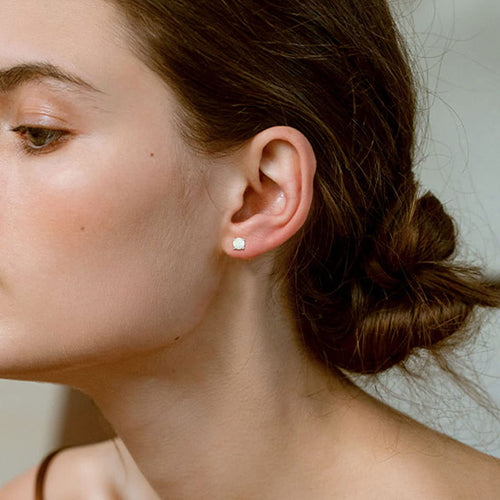 5Mm Created White Opal Stud Earrings Hypoallergenic Sterling Silver round Cut Earrings for Women October Birthstone Jewelry